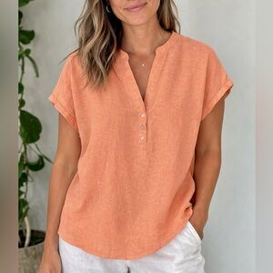 Jones New York Linen Women’s Top Coral Button-Front Size XL